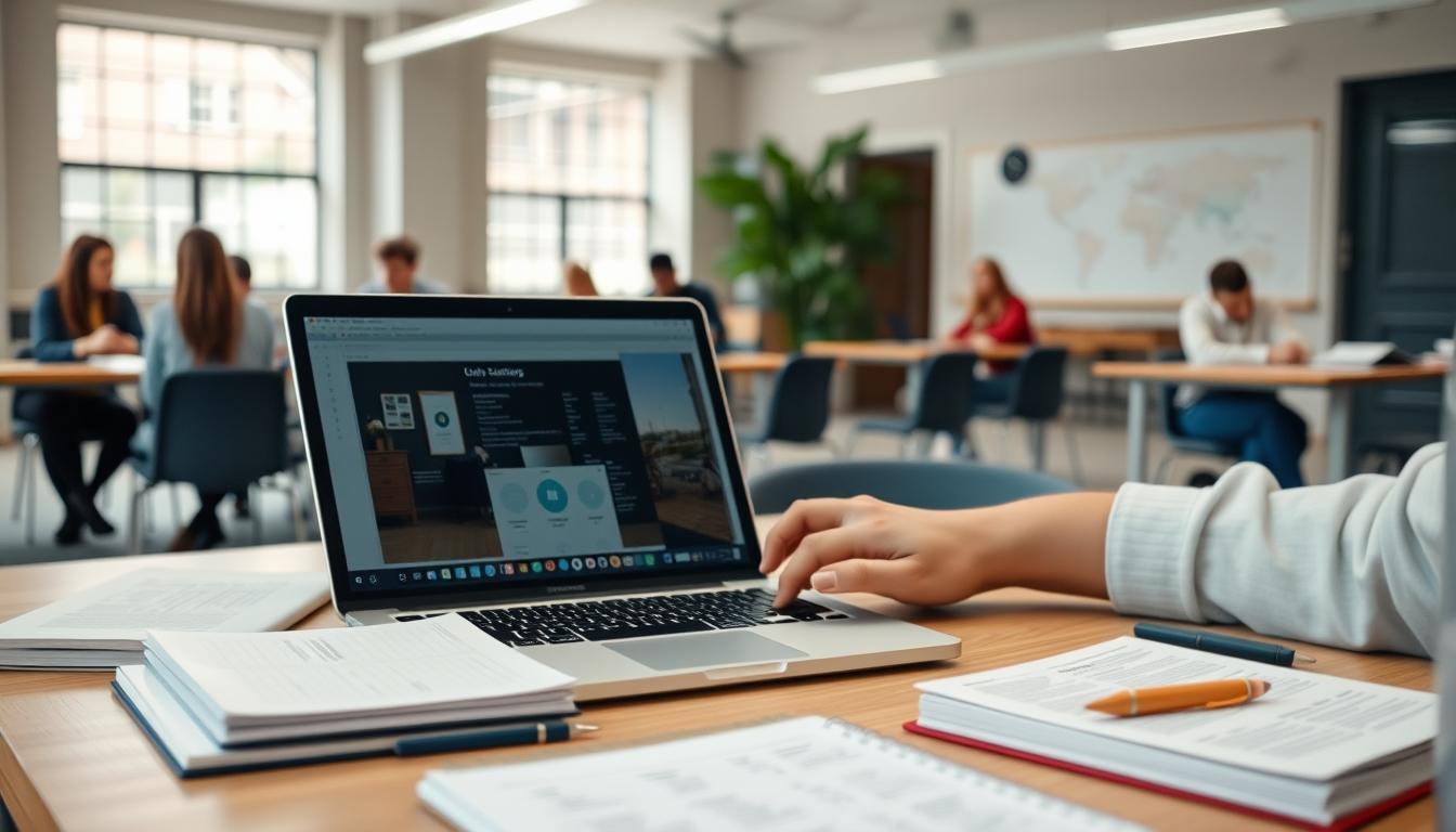 Student using a study guide to organize academic notes